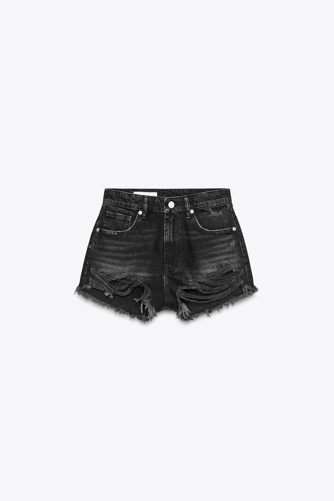 HIGH-WAIST CURVED DENIM SHORTS - view 1