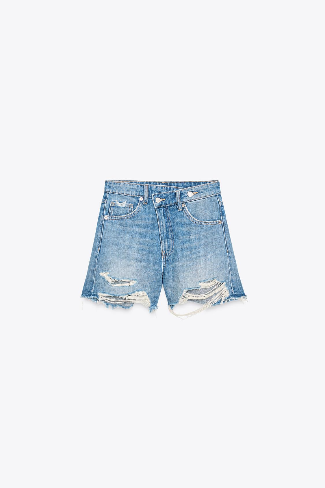 HIGH-WAIST CROSSOVER WAIST TRF MOM FIT DENIM BERMUDA SHORTS - view 1