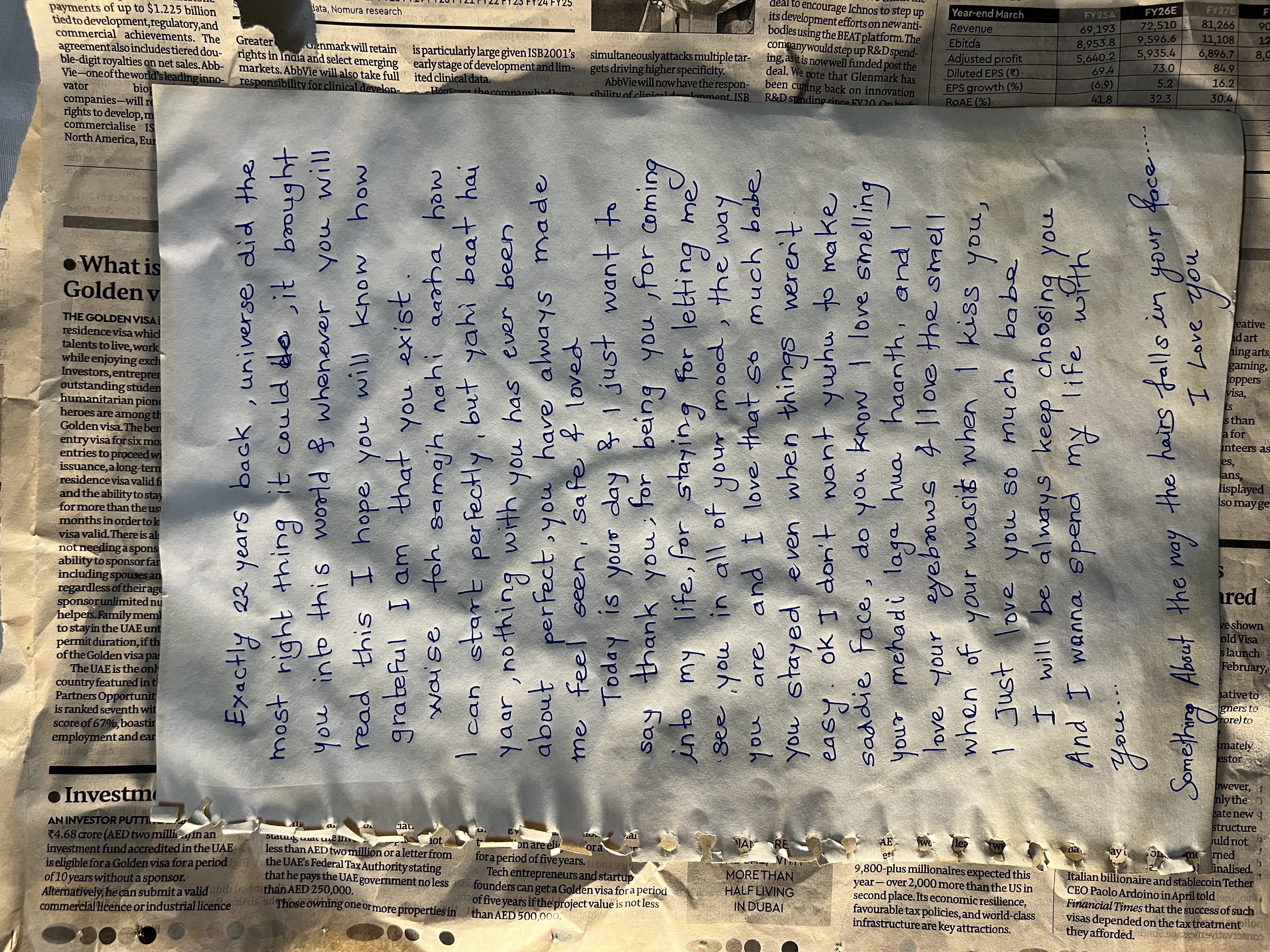 A handwritten letter for Ayushi